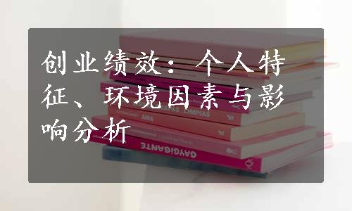 创业绩效：个人特征、环境因素与影响分析