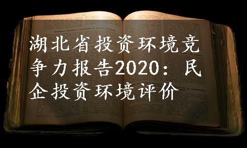 湖北省投资环境竞争力报告2020：民企投资环境评价