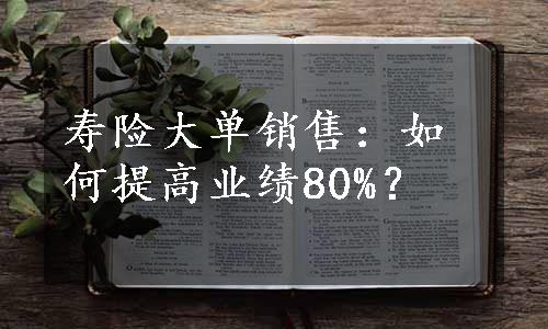 寿险大单销售：如何提高业绩80%？