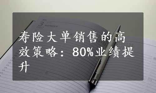 寿险大单销售的高效策略：80%业绩提升