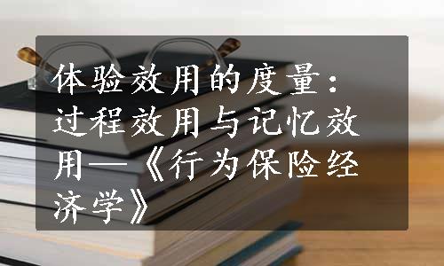 体验效用的度量：过程效用与记忆效用—《行为保险经济学》