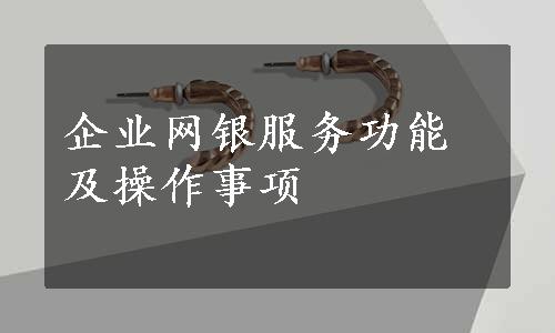 企业网银服务功能及操作事项