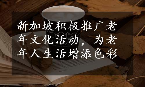 新加坡积极推广老年文化活动，为老年人生活增添色彩