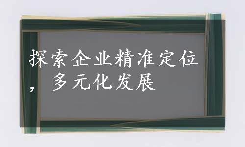 探索企业精准定位，多元化发展