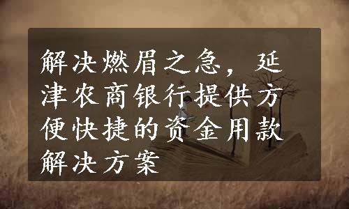 解决燃眉之急，延津农商银行提供方便快捷的资金用款解决方案