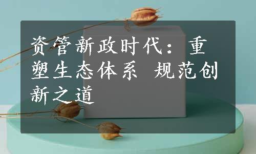 资管新政时代：重塑生态体系 规范创新之道