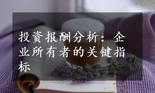 投资报酬分析：企业所有者的关键指标