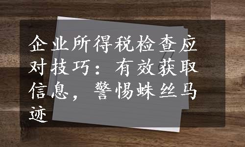 企业所得税检查应对技巧：有效获取信息，警惕蛛丝马迹