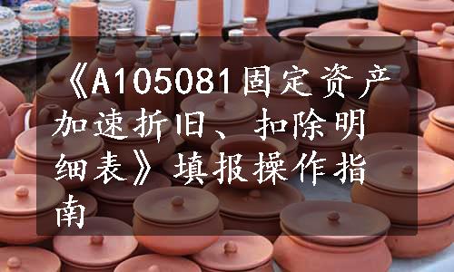 《A105081固定资产加速折旧、扣除明细表》填报操作指南