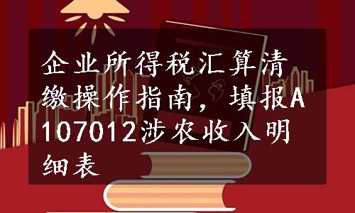 企业所得税汇算清缴操作指南，填报A107012涉农收入明细表