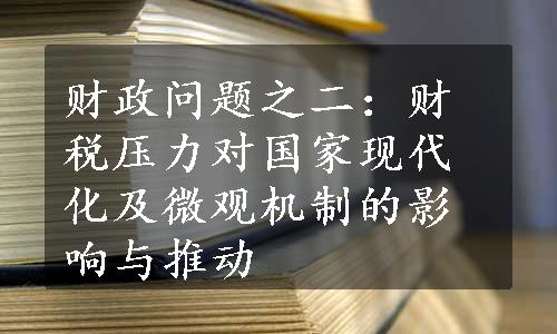 财政问题之二：财税压力对国家现代化及微观机制的影响与推动