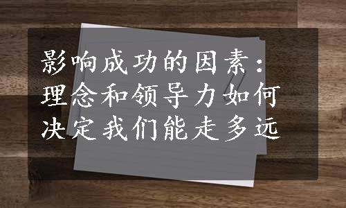 影响成功的因素：理念和领导力如何决定我们能走多远