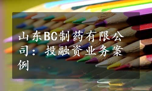 山东BC制药有限公司：投融资业务案例