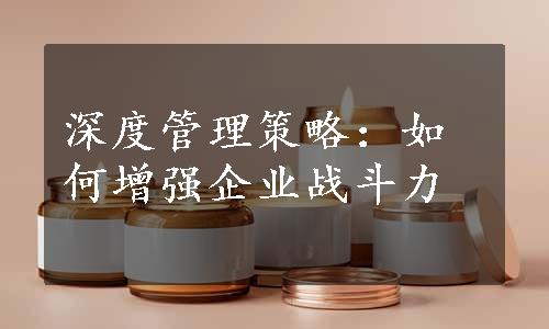 深度管理策略：如何增强企业战斗力