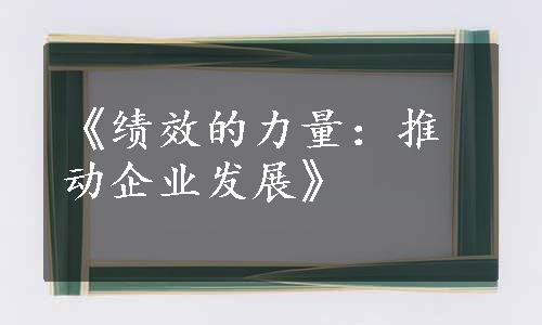 《绩效的力量：推动企业发展》