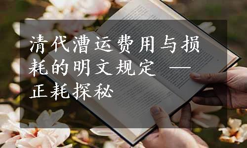 清代漕运费用与损耗的明文规定 — 正耗探秘