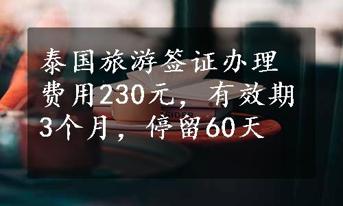 泰国旅游签证办理费用230元，有效期3个月，停留60天