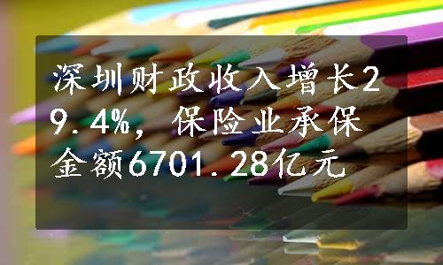 深圳财政收入增长29.4%，保险业承保金额6701.28亿元