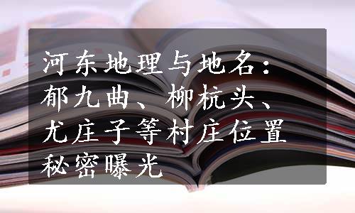 河东地理与地名：郁九曲、柳杭头、尤庄子等村庄位置秘密曝光