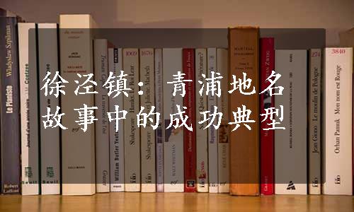 徐泾镇：青浦地名故事中的成功典型