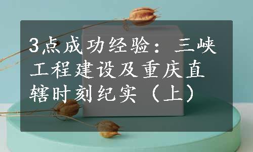 3点成功经验：三峡工程建设及重庆直辖时刻纪实（上）