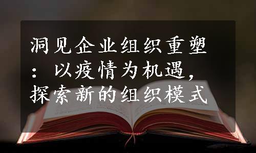 洞见企业组织重塑：以疫情为机遇，探索新的组织模式