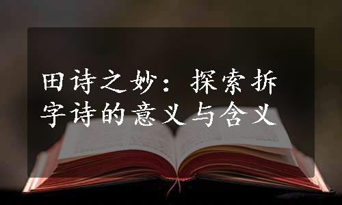 田诗之妙：探索拆字诗的意义与含义