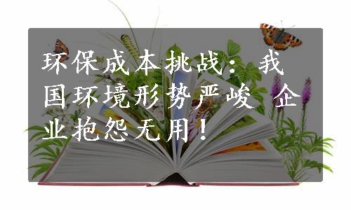 环保成本挑战：我国环境形势严峻 企业抱怨无用！