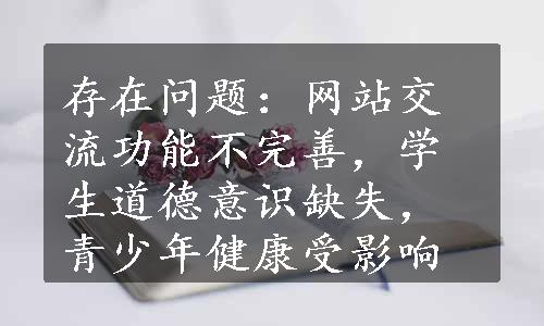 存在问题：网站交流功能不完善，学生道德意识缺失，青少年健康受影响