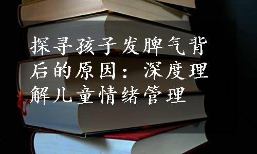 探寻孩子发脾气背后的原因：深度理解儿童情绪管理