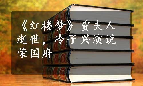 《红楼梦》贾夫人逝世，冷子兴演说荣国府