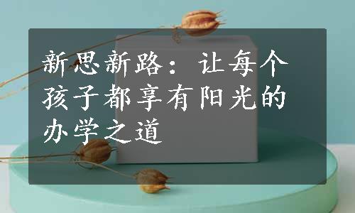 新思新路：让每个孩子都享有阳光的办学之道