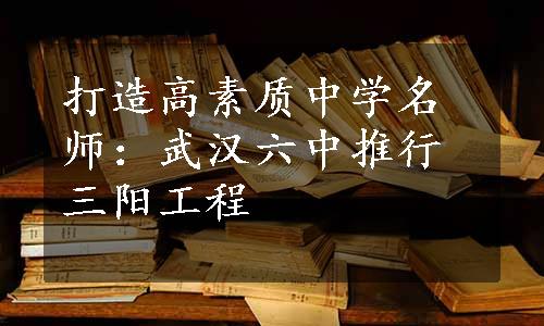 打造高素质中学名师：武汉六中推行三阳工程