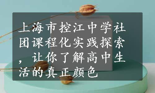 上海市控江中学社团课程化实践探索，让你了解高中生活的真正颜色