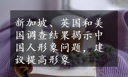 新加坡、英国和美国调查结果揭示中国人形象问题，建议提高形象