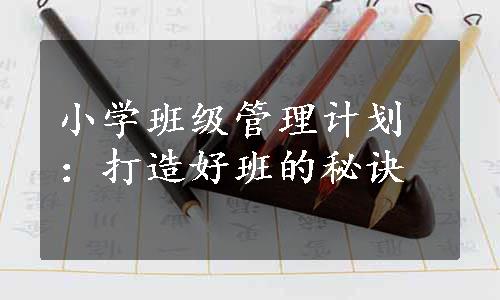 小学班级管理计划：打造好班的秘诀