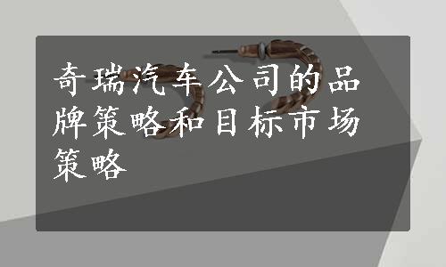 奇瑞汽车公司的品牌策略和目标市场策略