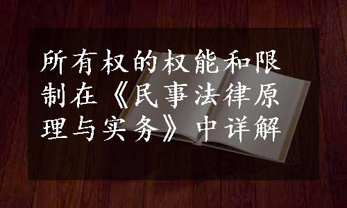 所有权的权能和限制在《民事法律原理与实务》中详解