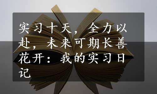 实习十天，全力以赴，未来可期
长善花开：我的实习日记