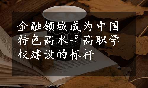 金融领域成为中国特色高水平高职学校建设的标杆