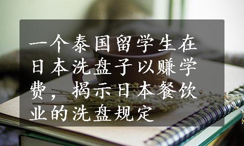 一个泰国留学生在日本洗盘子以赚学费，揭示日本餐饮业的洗盘规定