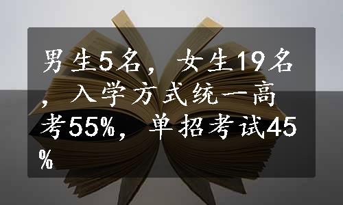 男生5名，女生19名，入学方式统一高考55%，单招考试45%