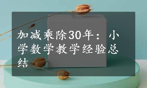 加减乘除30年：小学数学教学经验总结