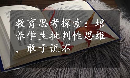 教育思考探索：培养学生批判性思维，敢于说不