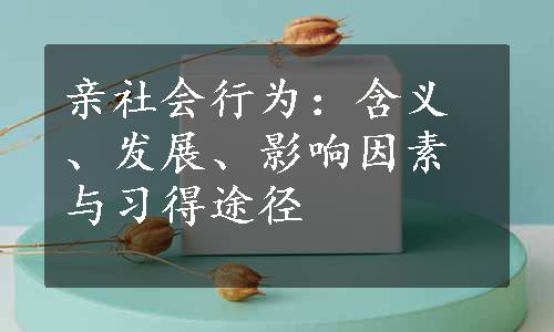 亲社会行为：含义、发展、影响因素与习得途径