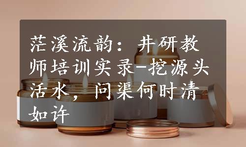 茫溪流韵：井研教师培训实录-挖源头活水，问渠何时清如许