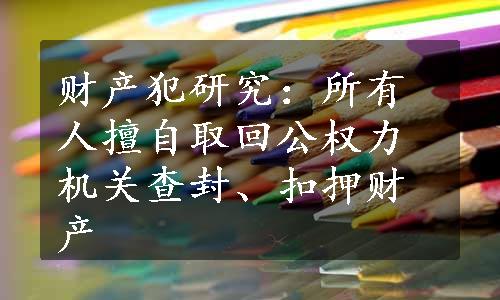 财产犯研究：所有人擅自取回公权力机关查封、扣押财产