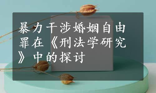 暴力干涉婚姻自由罪在《刑法学研究》中的探讨