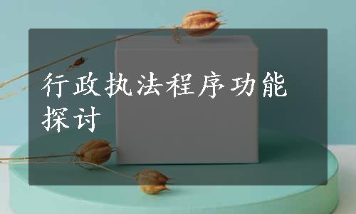 行政执法程序功能探讨