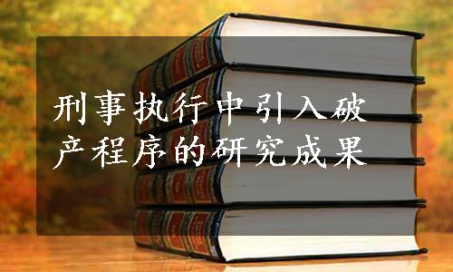 刑事执行中引入破产程序的研究成果